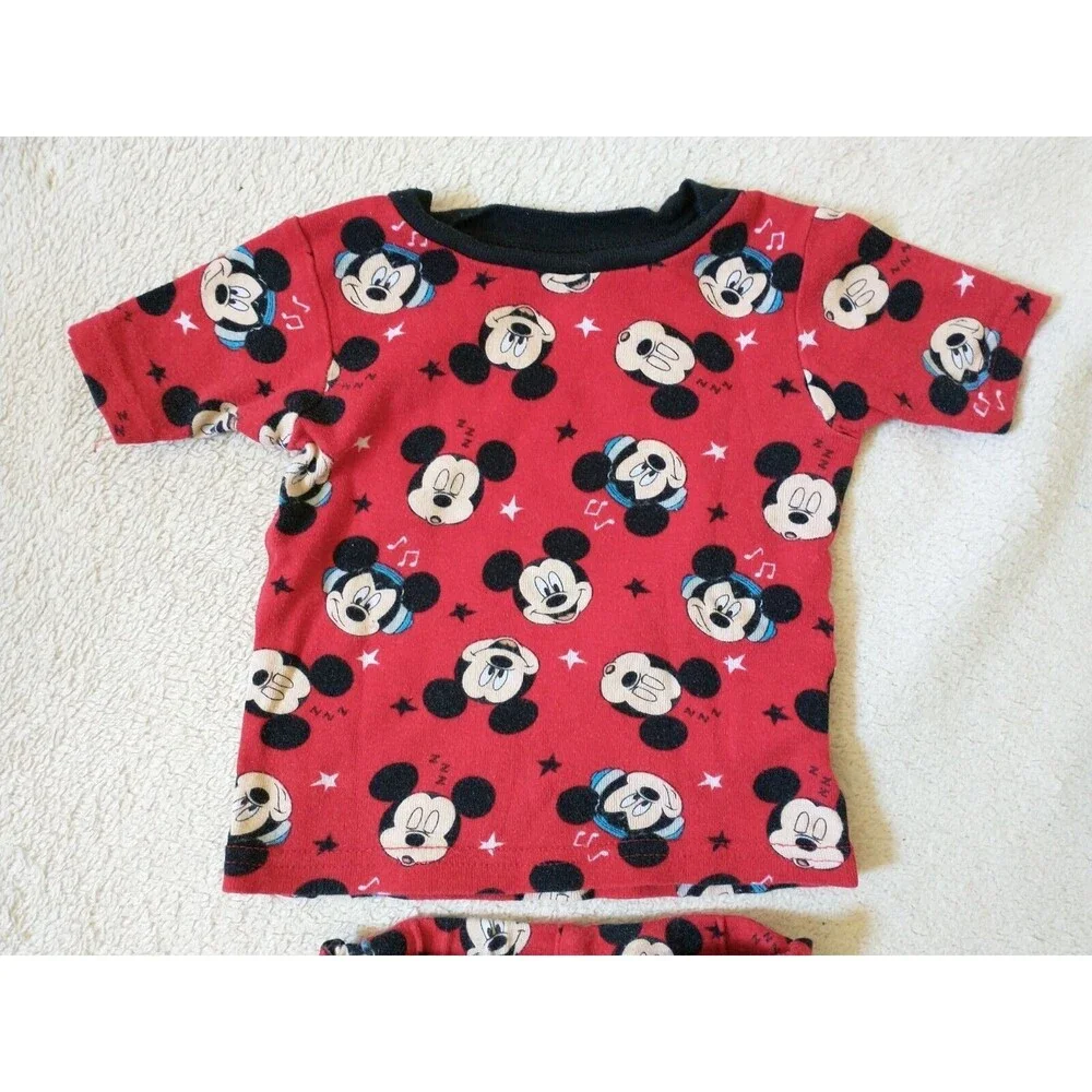 Disney Mickey Mouse Pajama Set Boy Toddler 24M Red Cotton All Over Print